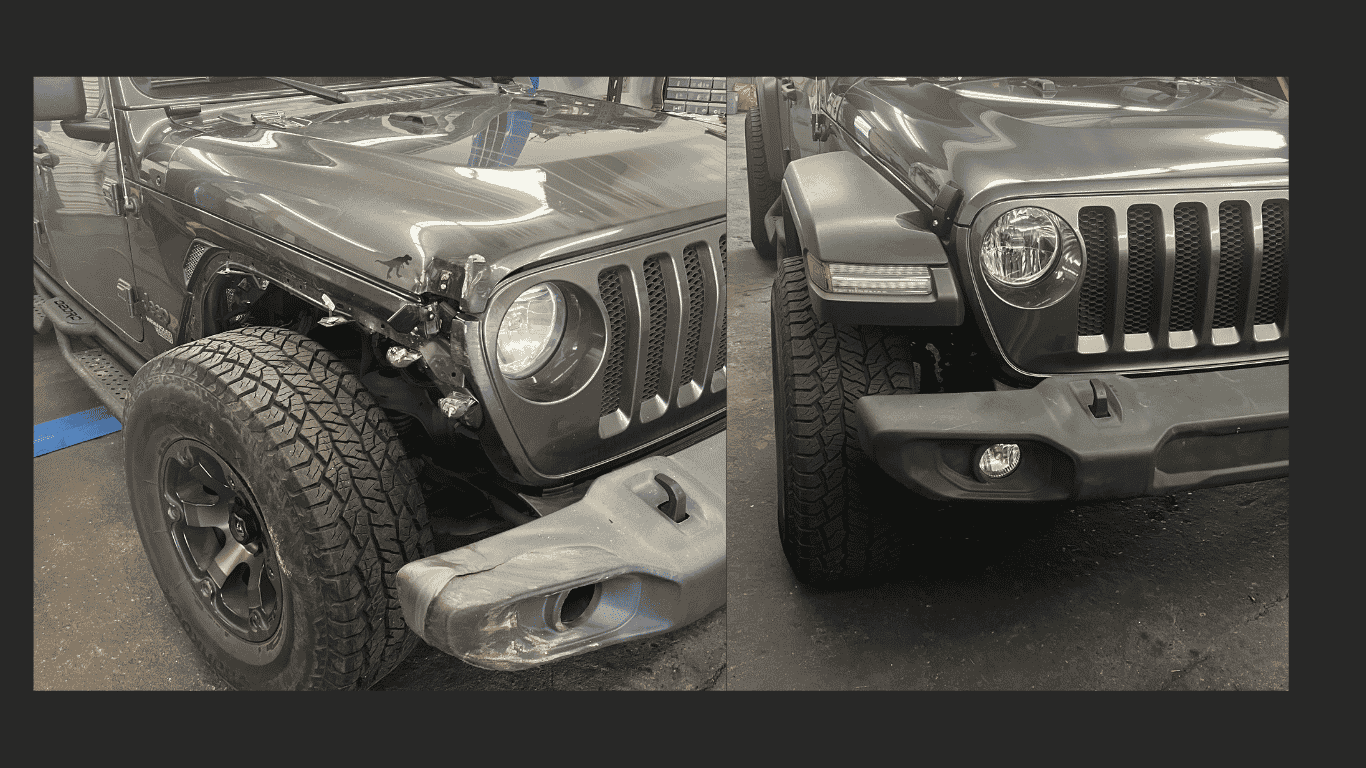 Before and after repair on a 2022 Jeep wrangler