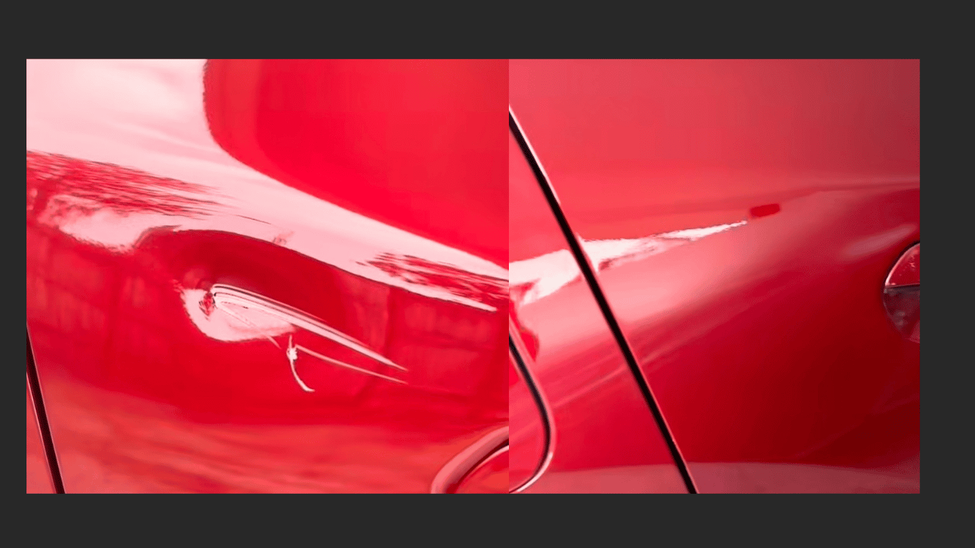 Before and after repair on a 2019 mazda3