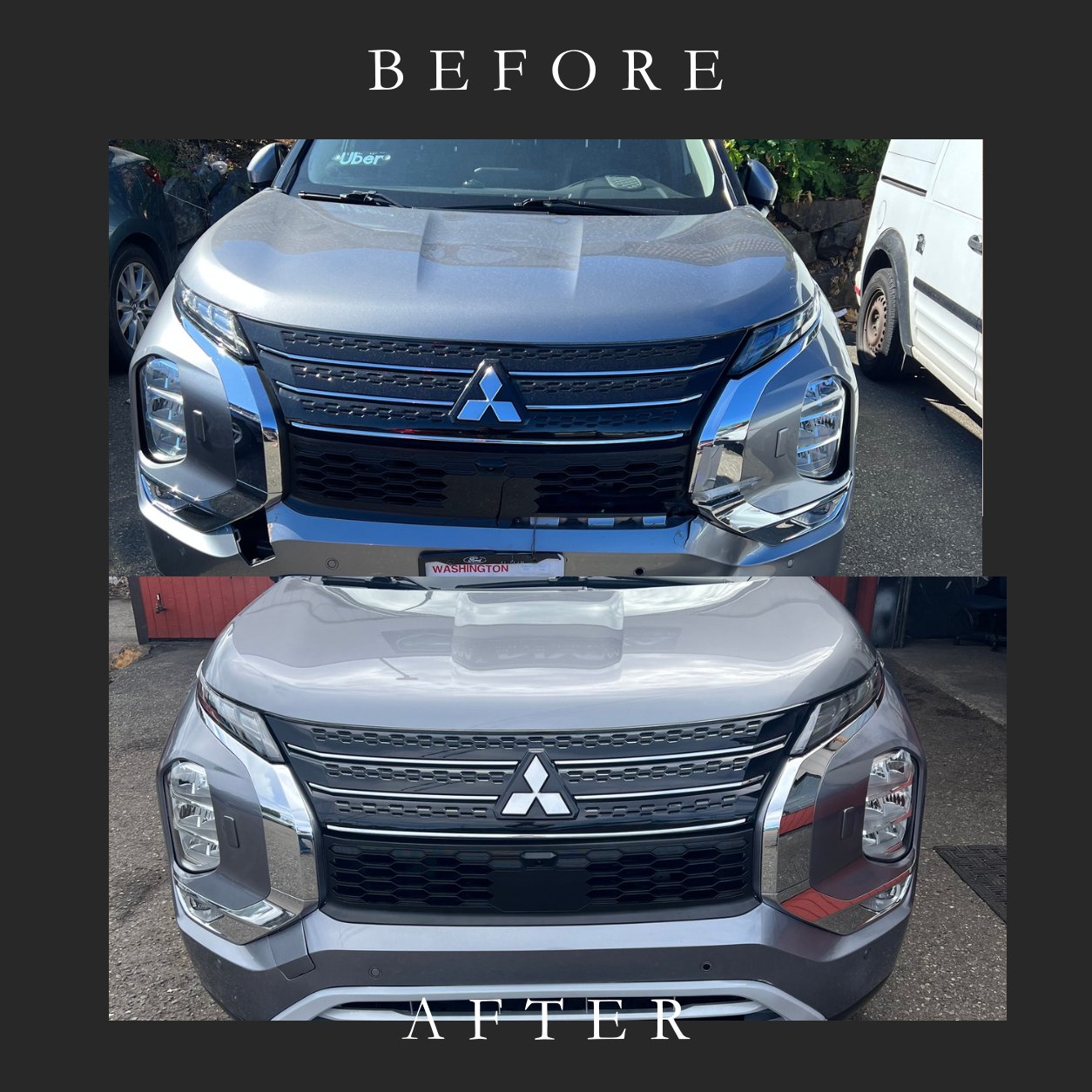 Before and after repair on a 2023 mitsubishi outlander